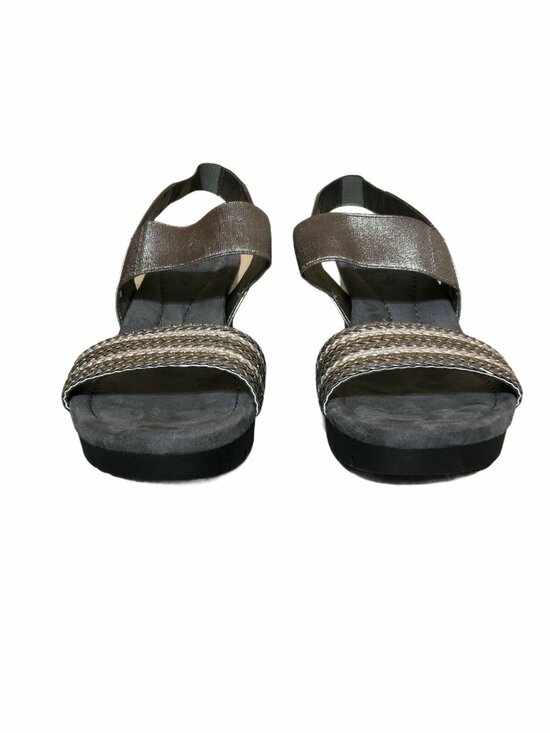 Bandonlino Sandals Wedge Heel Womens 10 M Metallic Silver Gray Comfort Strappy - Picture 3 of 11